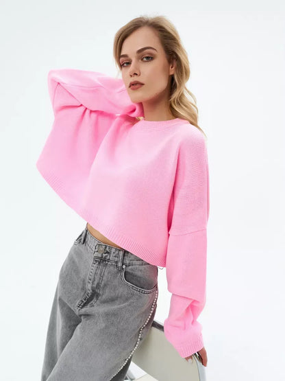 Candy Sweater by Lauven — Cropped oversized knit in soft pink, perfect for stylish, everyday wear.