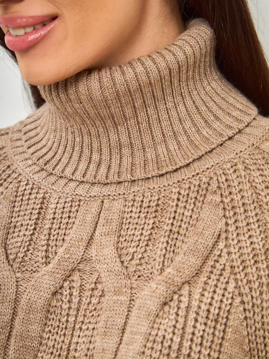 Cappuccino Knitwear oversized wool-blend turtleneck sweater in soft beige from Lauven.
