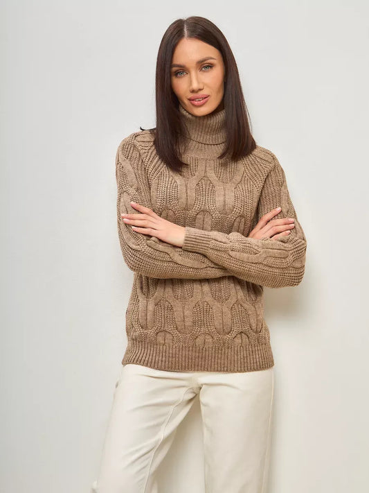 Cappuccino Knitwear by Lauven - Oversized wool-blend turtleneck sweater, perfect for style and warmth.