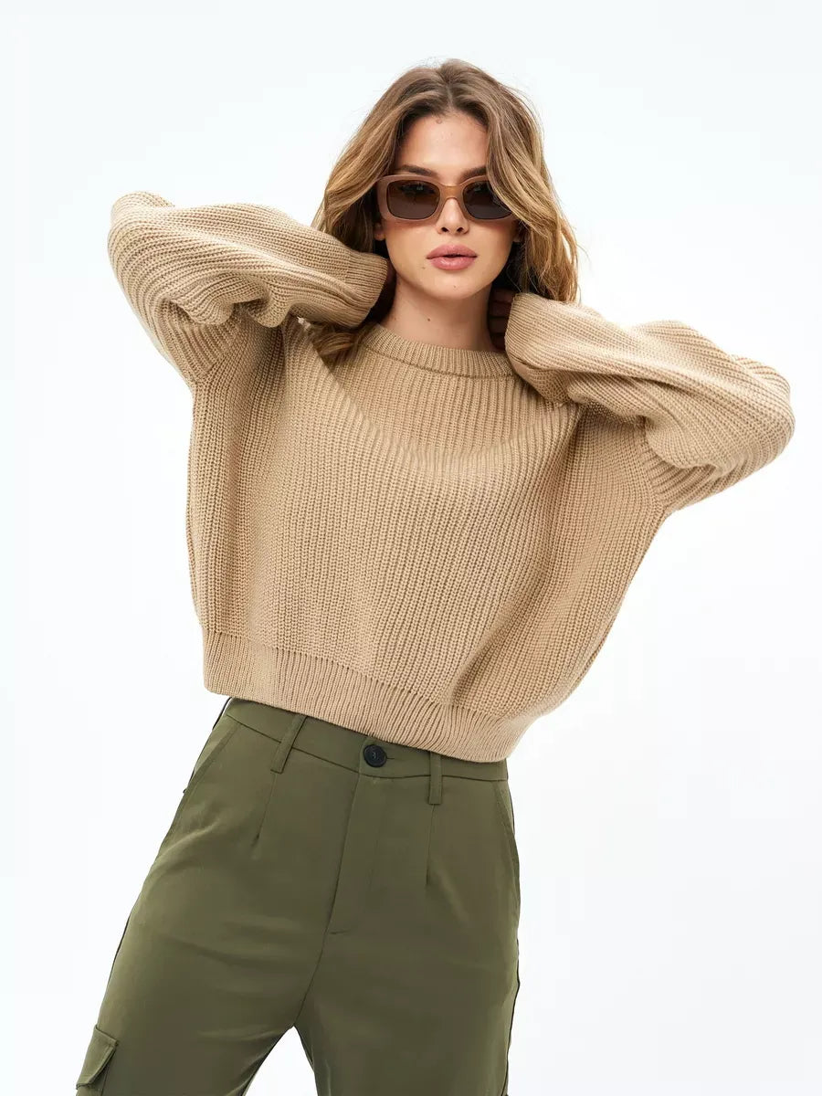 Cappuccino Sweater by Lauven - Oversized knit in warm beige, perfect for stylish comfort.