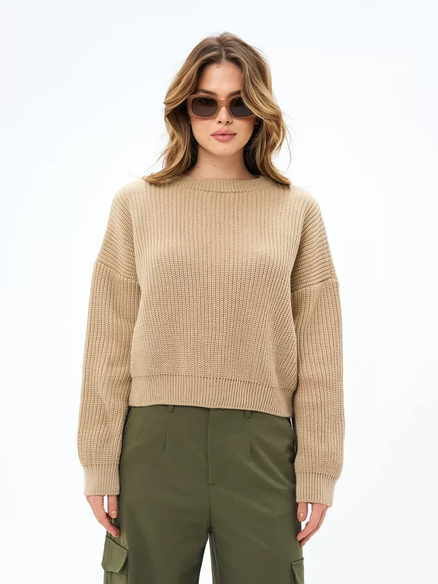 Cappuccino Sweater by Lauven - Oversized knit in warm beige with relaxed silhouette and cozy style.