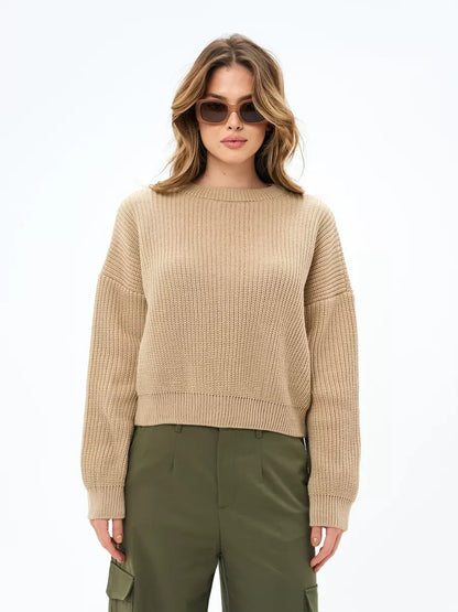 Cappuccino Sweater by Lauven - Oversized knit in warm beige with relaxed silhouette and cozy style.