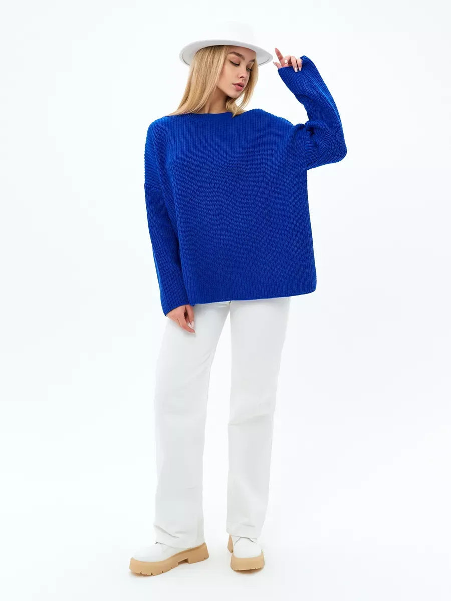 Capri Sweater by Lauven, oversized blue knit sweater, perfect for layering and winter comfort.