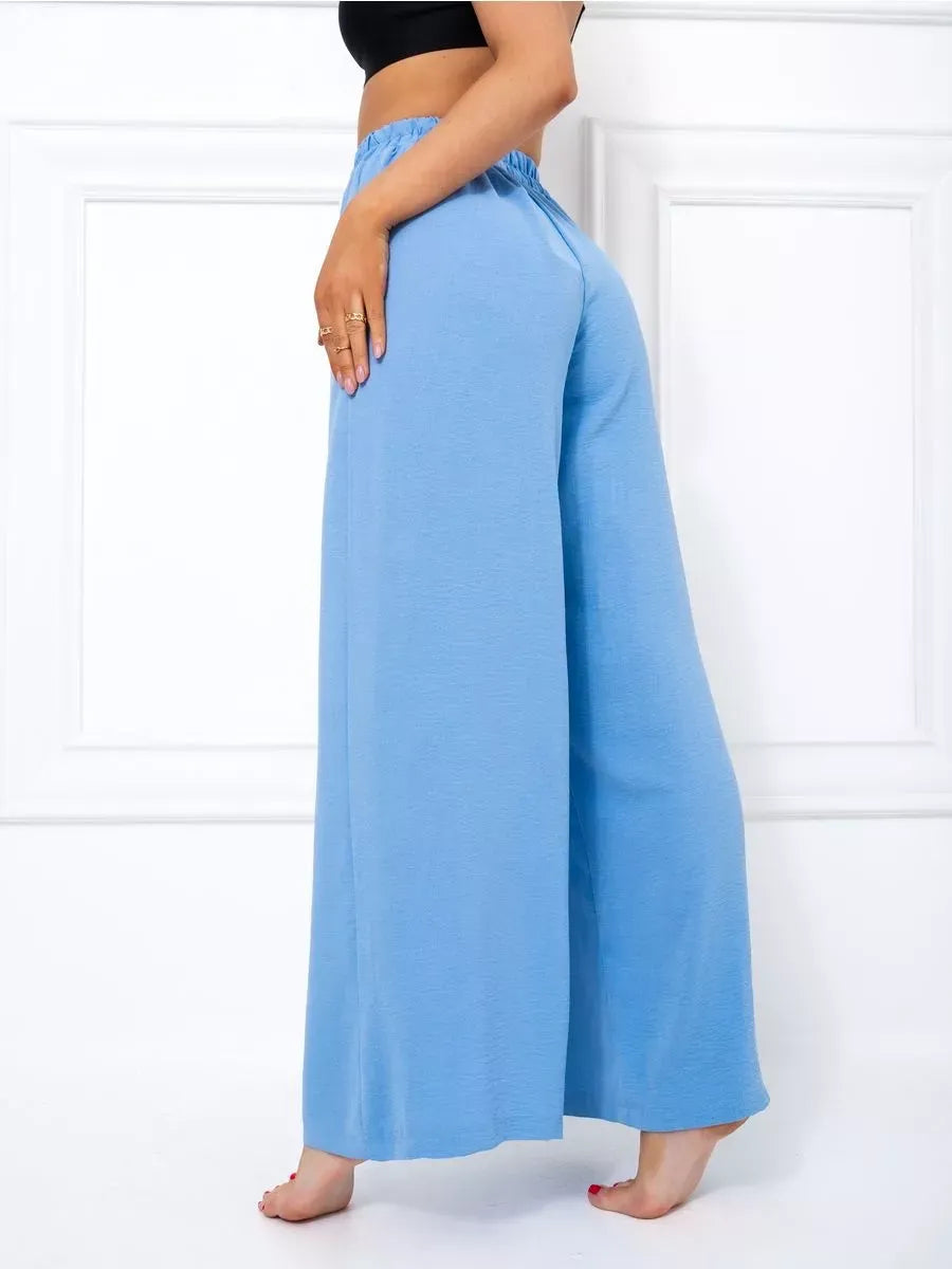 Celeste Suit Set wide-leg palazzo pants in soft blue by Lauven, featuring a relaxed and elegant fit.