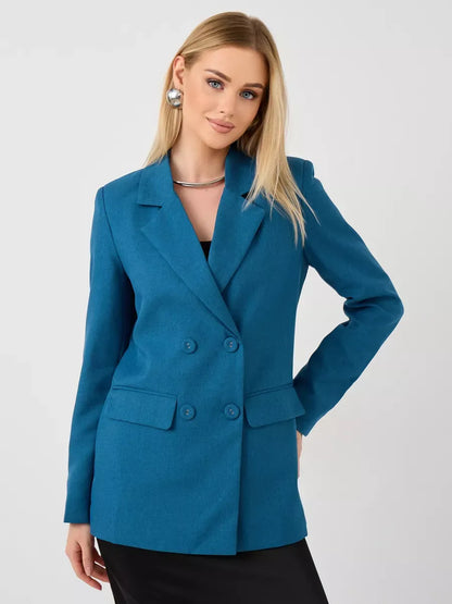 Diana Blazer by Lauven, elegant cropped blazer in teal blue, perfect for versatile fashion from work to casual.