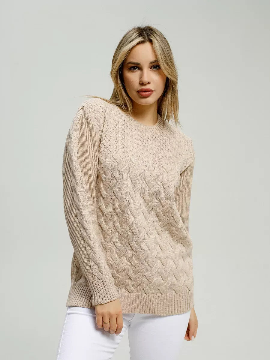 Elara Sweater by Lauven, soft light beige knitwear offering breathable comfort and stylish elegance.