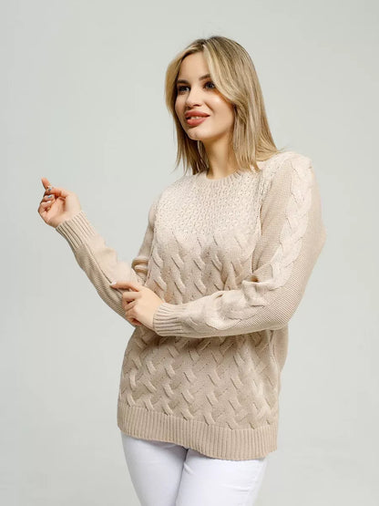 Elara Sweater by Lauven – Soft light beige knitwear offering breathable comfort and elegant style.