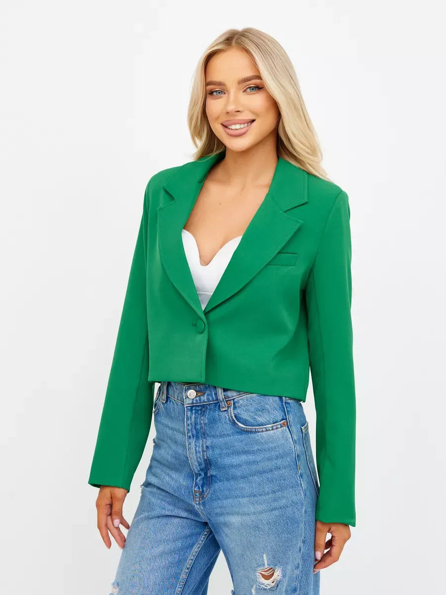 Emerald Blazer by Lauven, a cropped tailored jacket in vibrant green perfect for chic casual or work outfits.
