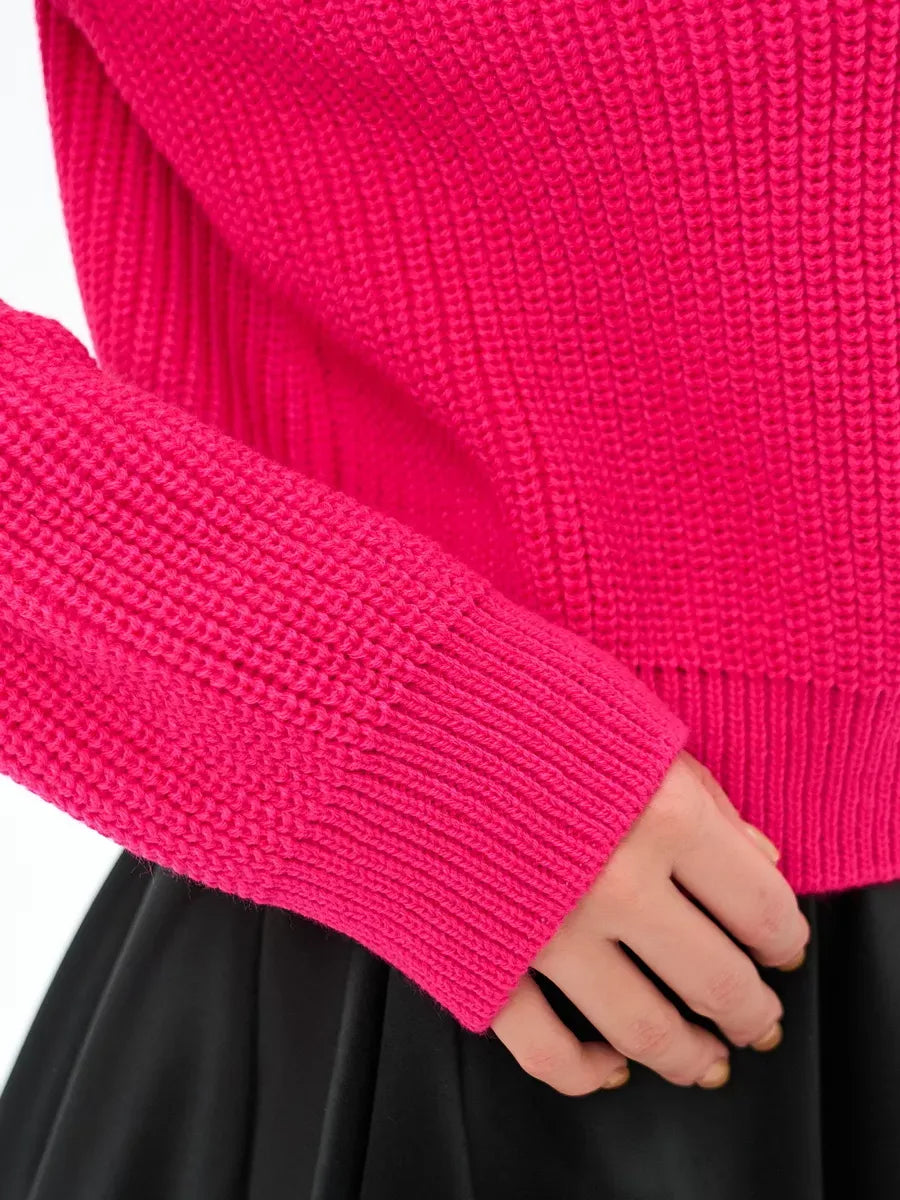 Flamingo Sweater by Lauven, oversized knit in bold fuchsia, featuring cozy texture and comfortable fit.