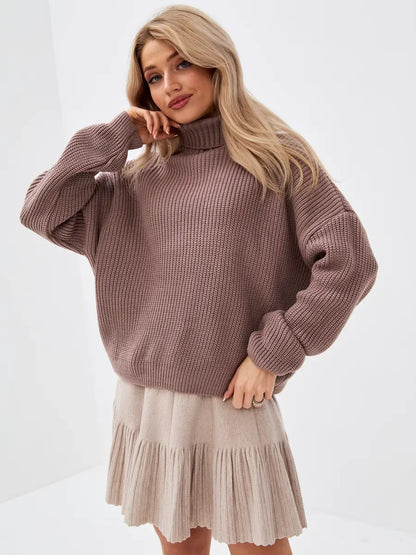 Florence Sweater by Lauven in cozy coffee tone, oversized knit with turtleneck, perfect for stylish transitions.