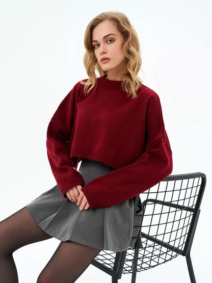 Garnet Sweater by Lauven, cropped oversized knit in deep burgundy, perfect for casual and chic styling.