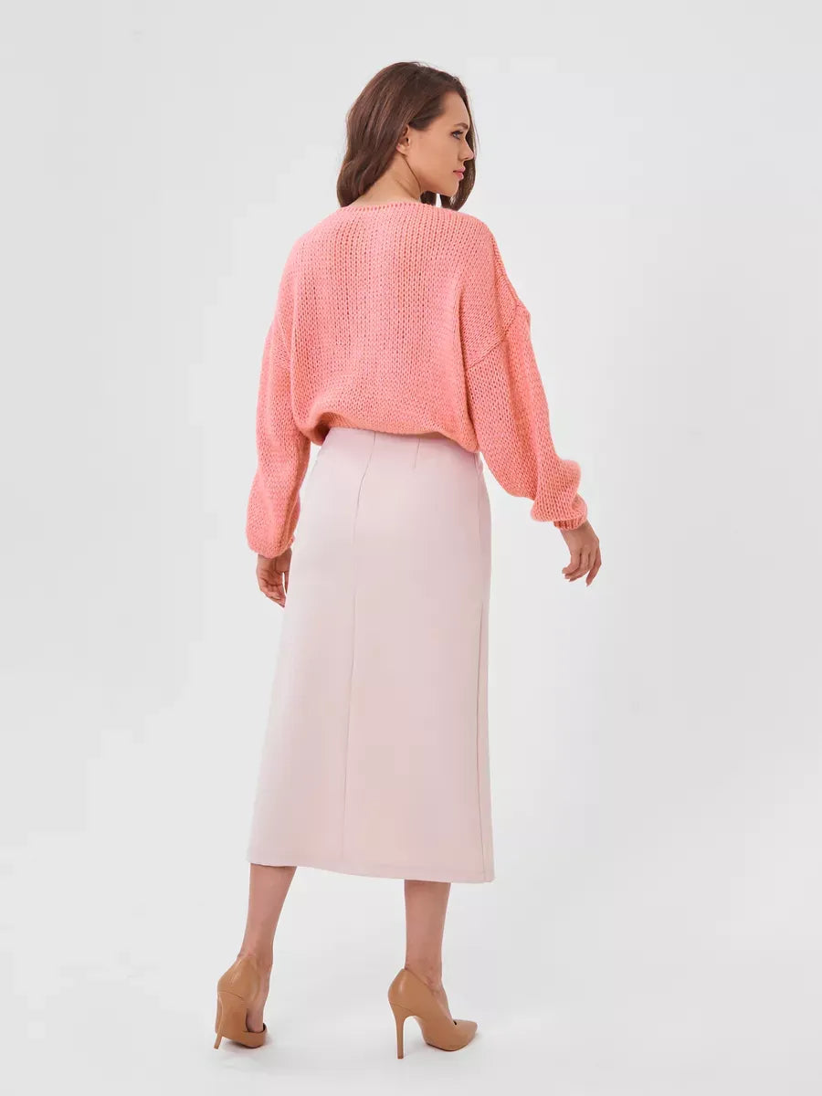 Calista Sweater by Lauven in oversized light pink knit, featuring a relaxed silhouette and voluminous sleeves.