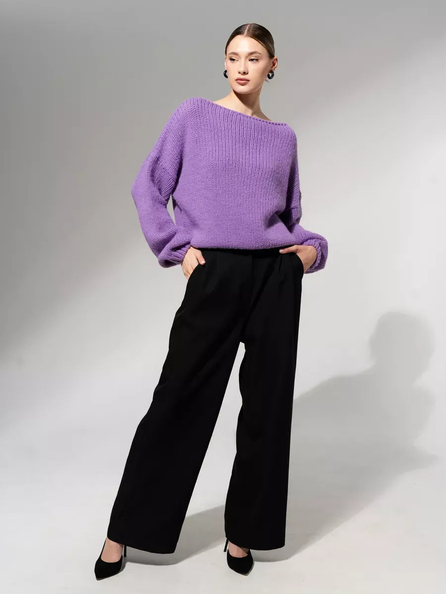 Lavina Sweater by Lauven - Oversized Off-Shoulder Knit in Lavender, perfect for cozy fall looks.