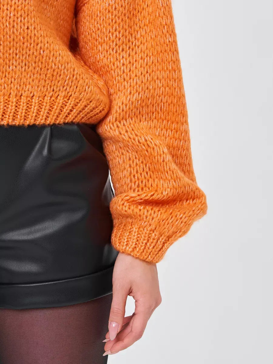 Solara Sweater by Lauven, oversized orange knit with chunky texture and relaxed fit, perfect for casual chic style.
