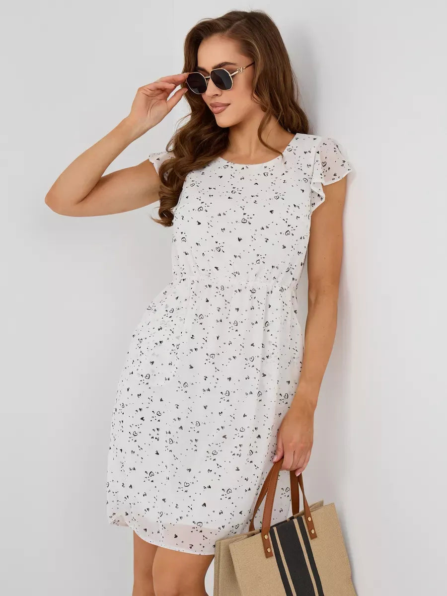 Ivory Mini Dress by Lauven, elegant white dress with ruffle sleeves, perfect for special occasions.