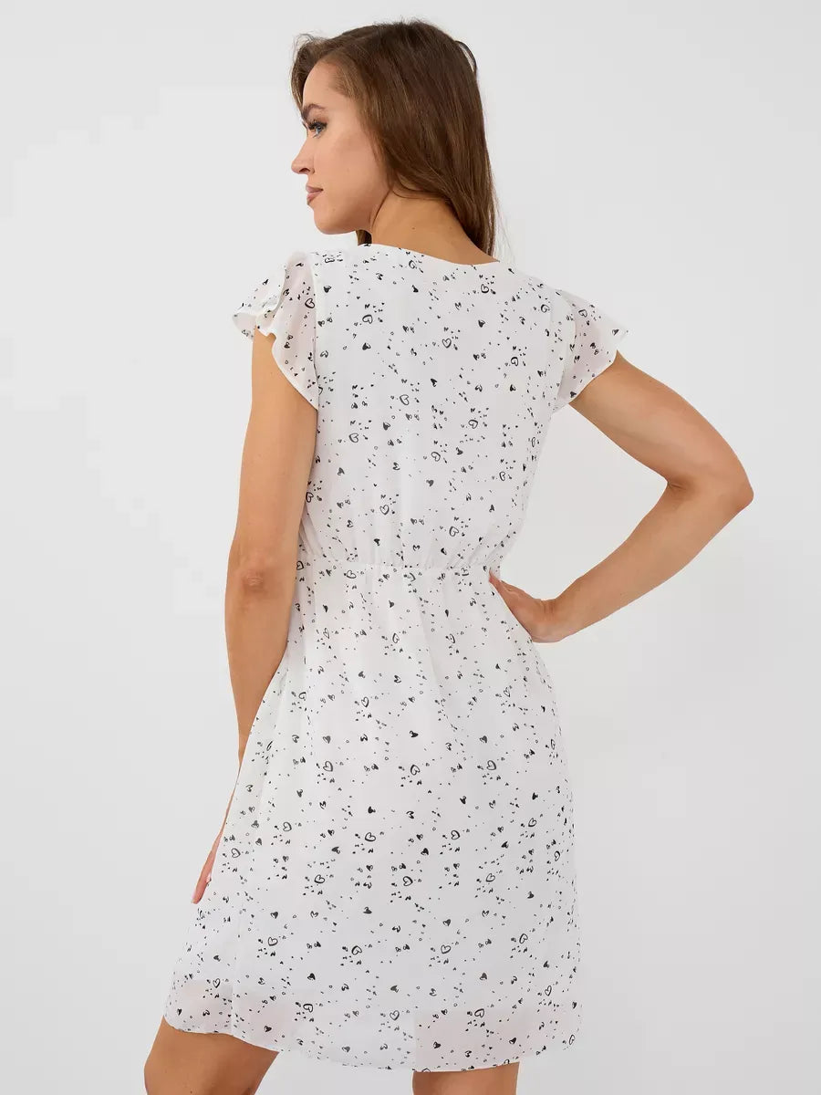 Ivory Mini Dress by Lauven, elegant white ruffle sleeve dress with fitted silhouette, perfect for special occasions.