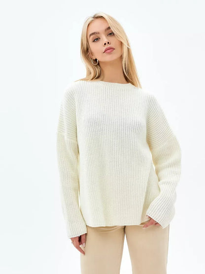 Ivory Sweater by Lauven - Elegant oversized knit in soft cream for women, perfect for all seasons.