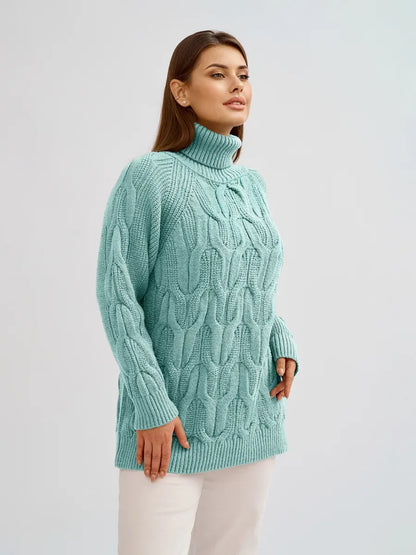 Laguna Sweater by Lauven — Oversized Cable Knit with High Neck in light blue