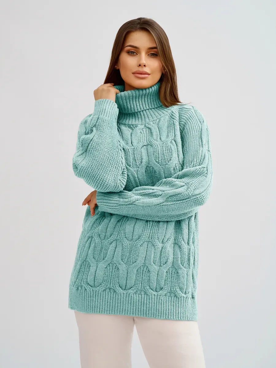 Laguna Sweater by Lauven – Oversized Cable Knit High Neck in Mint Color