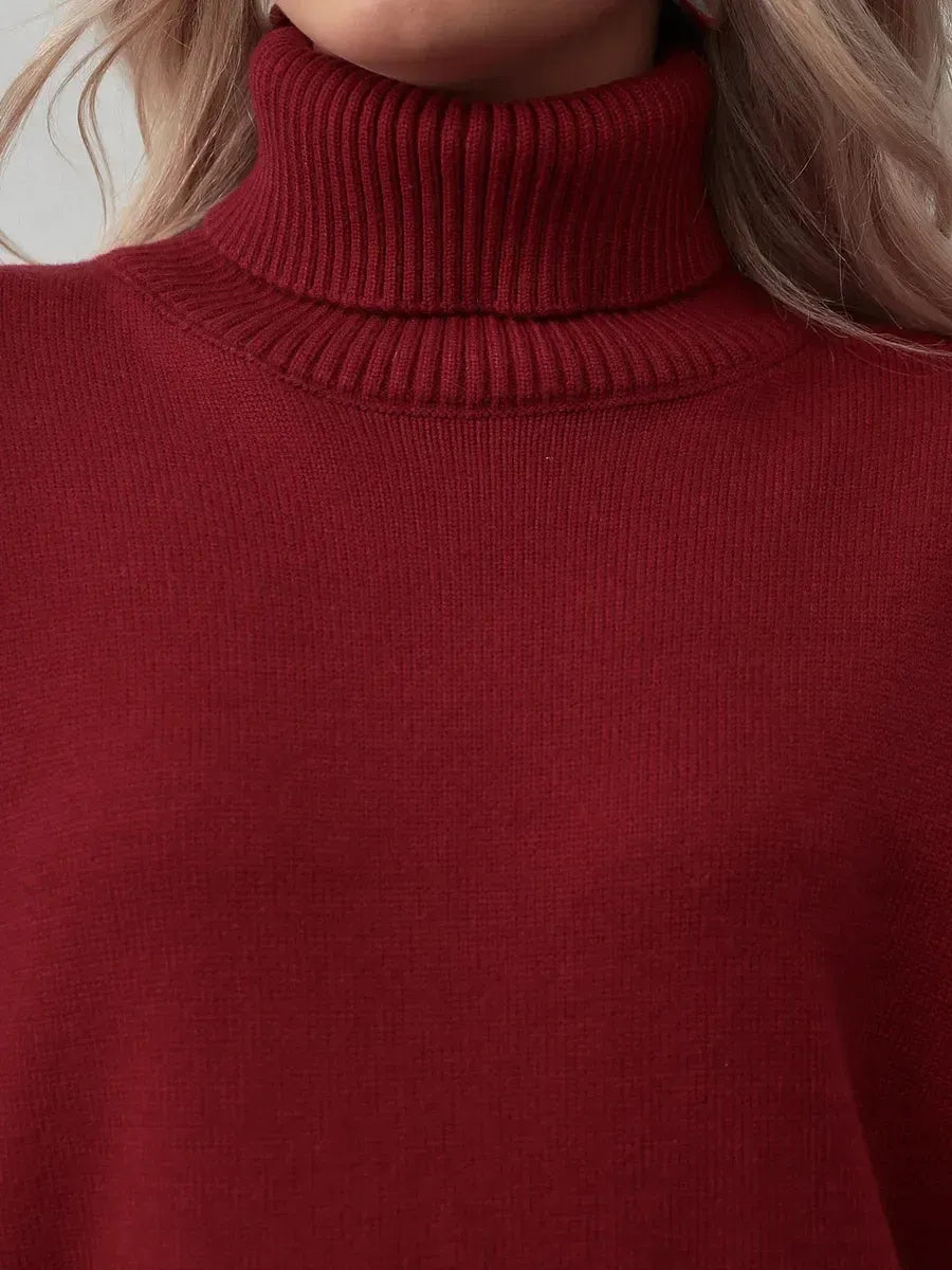 Arden Sweater by Lauven, burgundy turtleneck knitwear for modern elegance and cozy comfort.