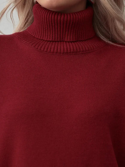 Arden Sweater by Lauven, burgundy turtleneck knitwear for modern elegance and cozy comfort.