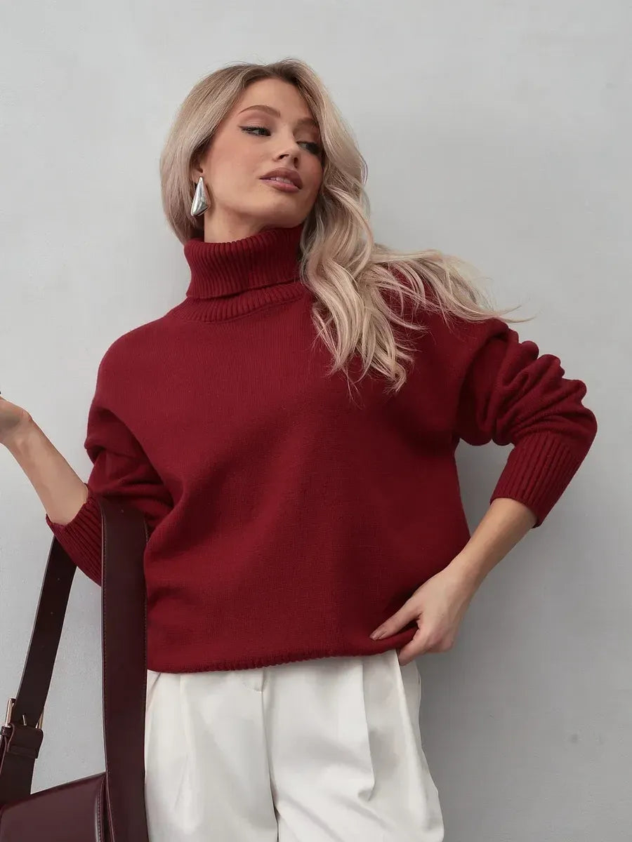 Arden Sweater by Lauven – Burgundy turtleneck knitwear showcasing modern elegance and cozy comfort.