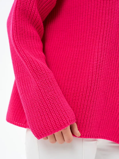 Aster Sweater by Lauven - Oversized knit in vibrant fuchsia showcasing textured knit details.