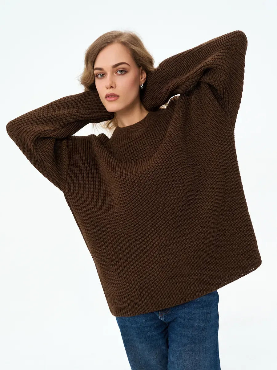 Atlas Sweater by Lauven in rich brown, oversized knit with textured design, perfect for layering in cooler weather.
