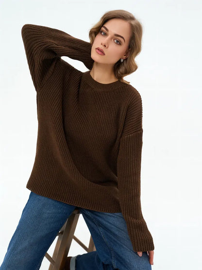 Atlas Sweater by Lauven - Oversized knit in rich brown featuring a textured finish and relaxed fit.