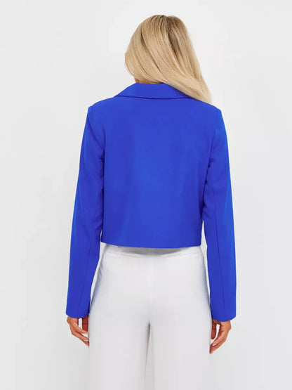 Azure Blazer by Lauven, showcasing a cropped silhouette in vibrant electric blue, ideal for modern elegance.