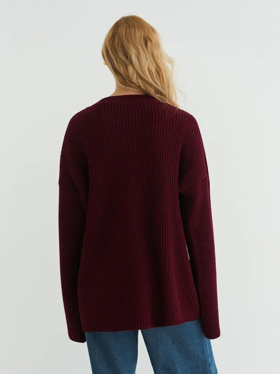 Bordeaux Sweater by Lauven, featuring an oversized knit in deep burgundy, perfect for modern layering and comfort.