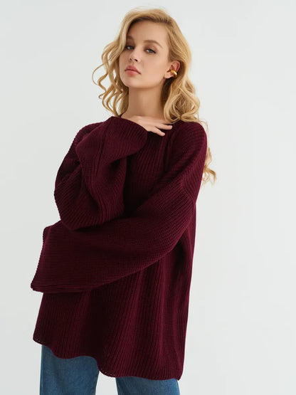Bordeaux Sweater by Lauven, oversized knit in rich burgundy for modern style and ultimate comfort.