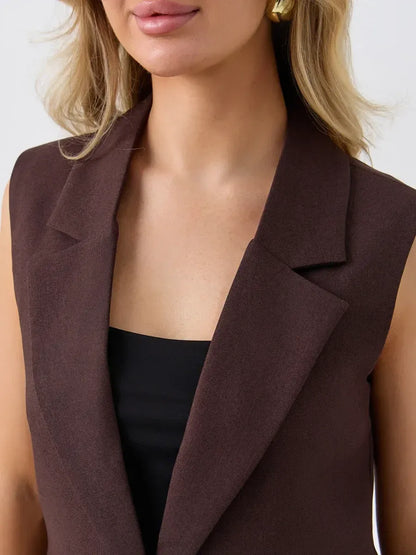 Cacao Suit Set by Lauven - Sleeveless chocolate vest front detail, perfect for a chic, modern look.