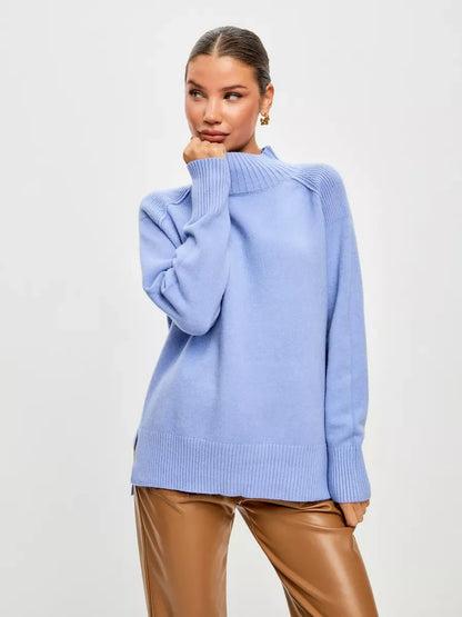 Celeste Sweater by Lauven in soft blue, oversized cashmere blend, perfect for fall and winter fashion.
