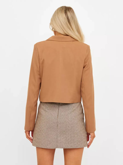 Camel Blazer by Lauven showcasing a classic cropped tailored design in warm camel color.