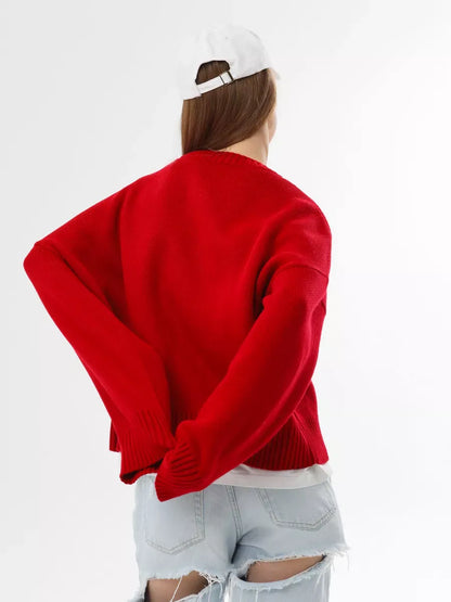 Ember Pullover by Lauven, oversized red cropped women's sweater for cozy and stylish looks.
