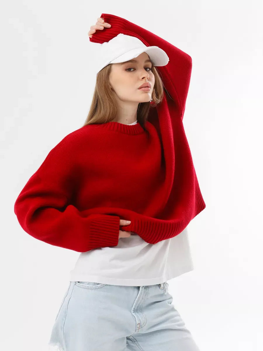 Ember Pullover by Lauven - Oversized Cropped Women’s Sweater in striking red for stylish comfort.