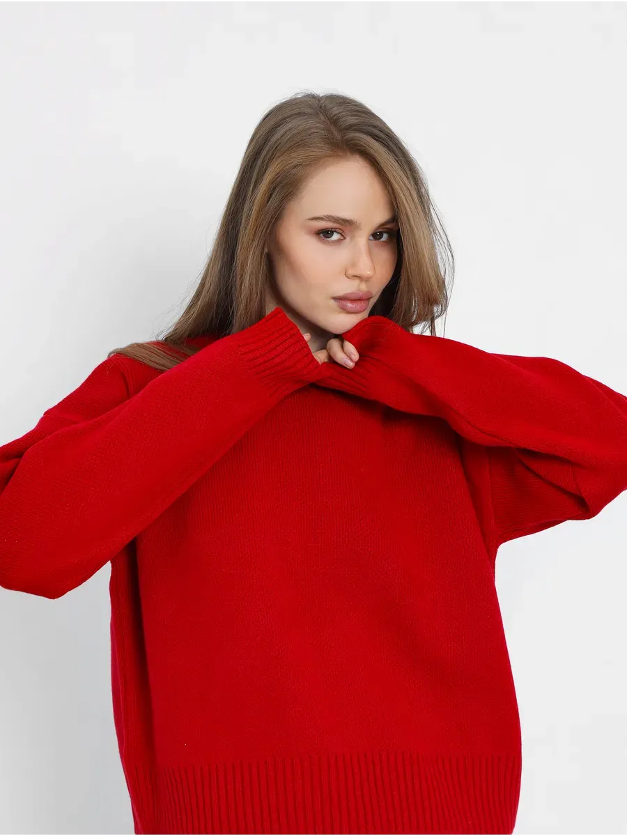 Ember Pullover by Lauven, oversized cropped red women's sweater for comfort and style.