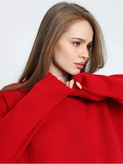 Ember Pullover by Lauven in bold red, showcasing an oversized fit and stylish cropped design for women.