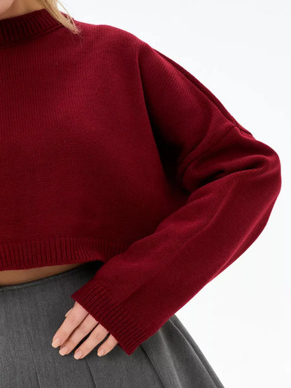 Garnet Sweater by Lauven, a cropped oversized knit in deep burgundy, perfect for cozy and stylish outfits.