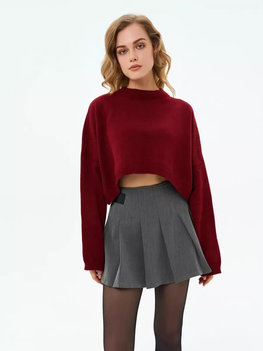 Garnet Sweater by Lauven, cropped oversized knit in deep burgundy, perfect for casual or elevated styles.