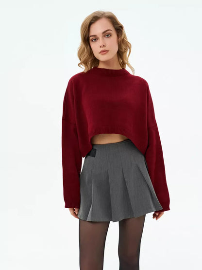 Garnet Sweater by Lauven, cropped oversized knit in deep burgundy, perfect for casual or elevated styles.
