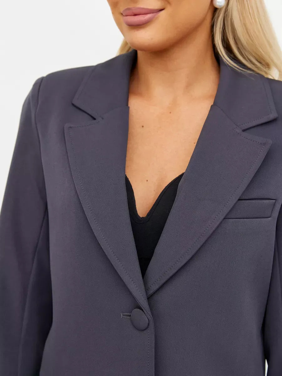 Graphite Blazer by Lauven, cropped tailored classic in dark gray, highlighting modern elegance and timeless tailoring.