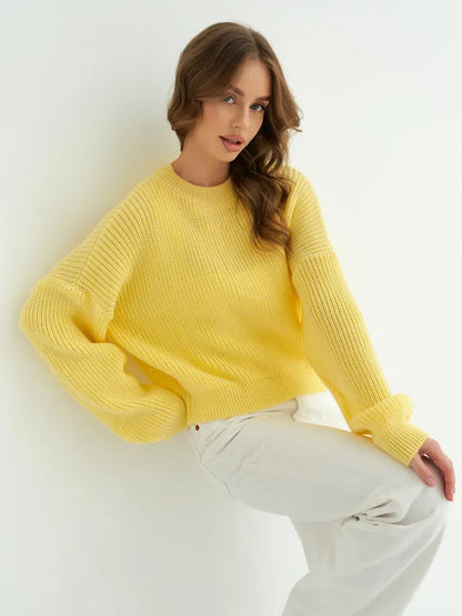 Lemonade Sweater by Lauven - Oversized knit in bright yellow for stylish comfort.