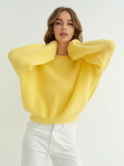 Lemonade Sweater by Lauven — Oversized knit in bright yellow, offering style and comfort for transitional seasons.