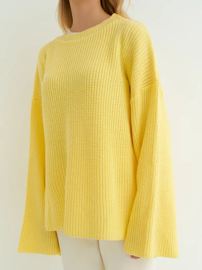 Lemonade Sweater by Lauven in soft lemon yellow, oversized knit with wide sleeves for a cheerful vibe.