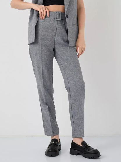Luna Suit Set by Lauven - Stylish gray high-waist pants for a chic modern look.