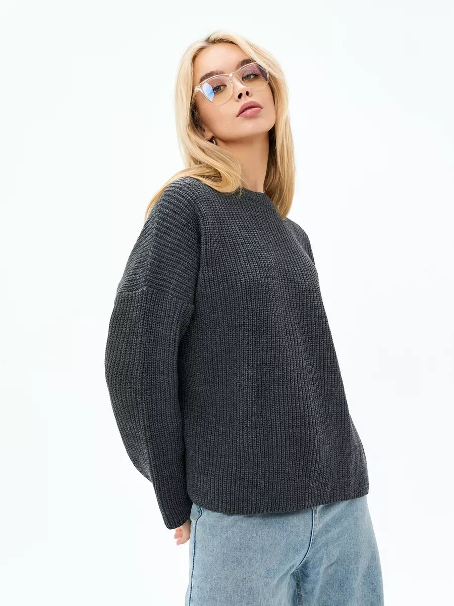 Luna Sweater by Lauven — oversized knit in charcoal gray, showcasing relaxed silhouette and minimalist design.