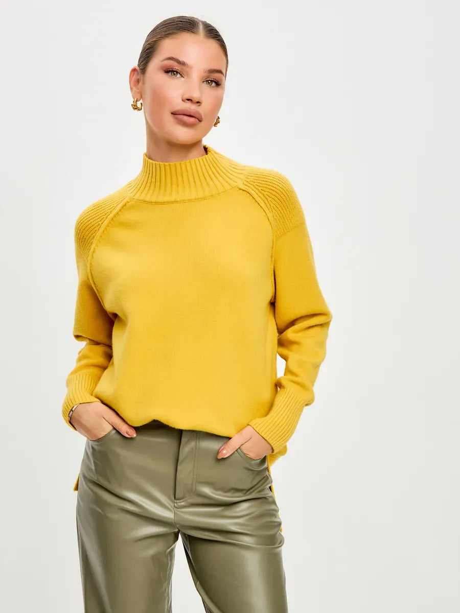 Marigold Sweater by Lauven, oversized cashmere blend with high neck, perfect for modern knitwear fashion.