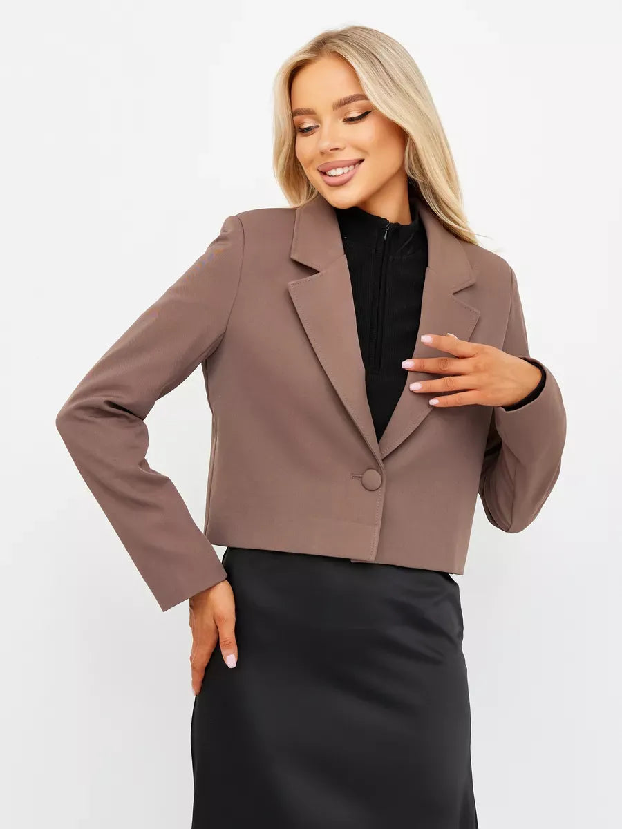 Mocha Blazer by Lauven, oversized cropped tailored blazer in rich brown for stylish, versatile women's wear.
